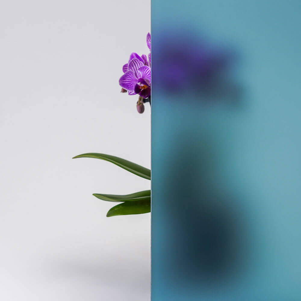 Ornamentglas Satinato blau